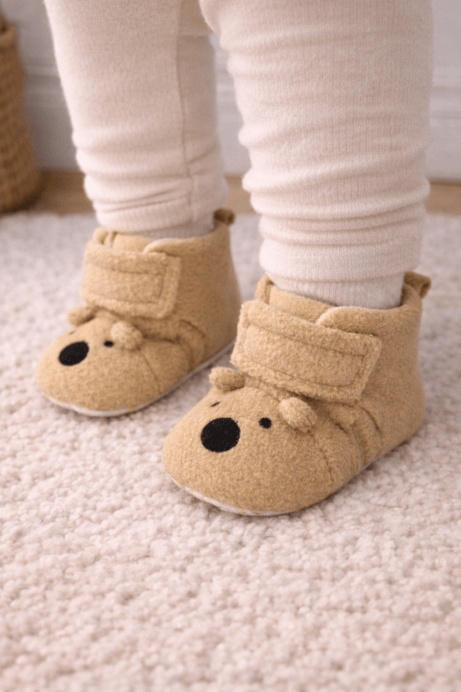 Μπεζ βρεφικά μποτάκια αγκαλιάς αρκουδάκι