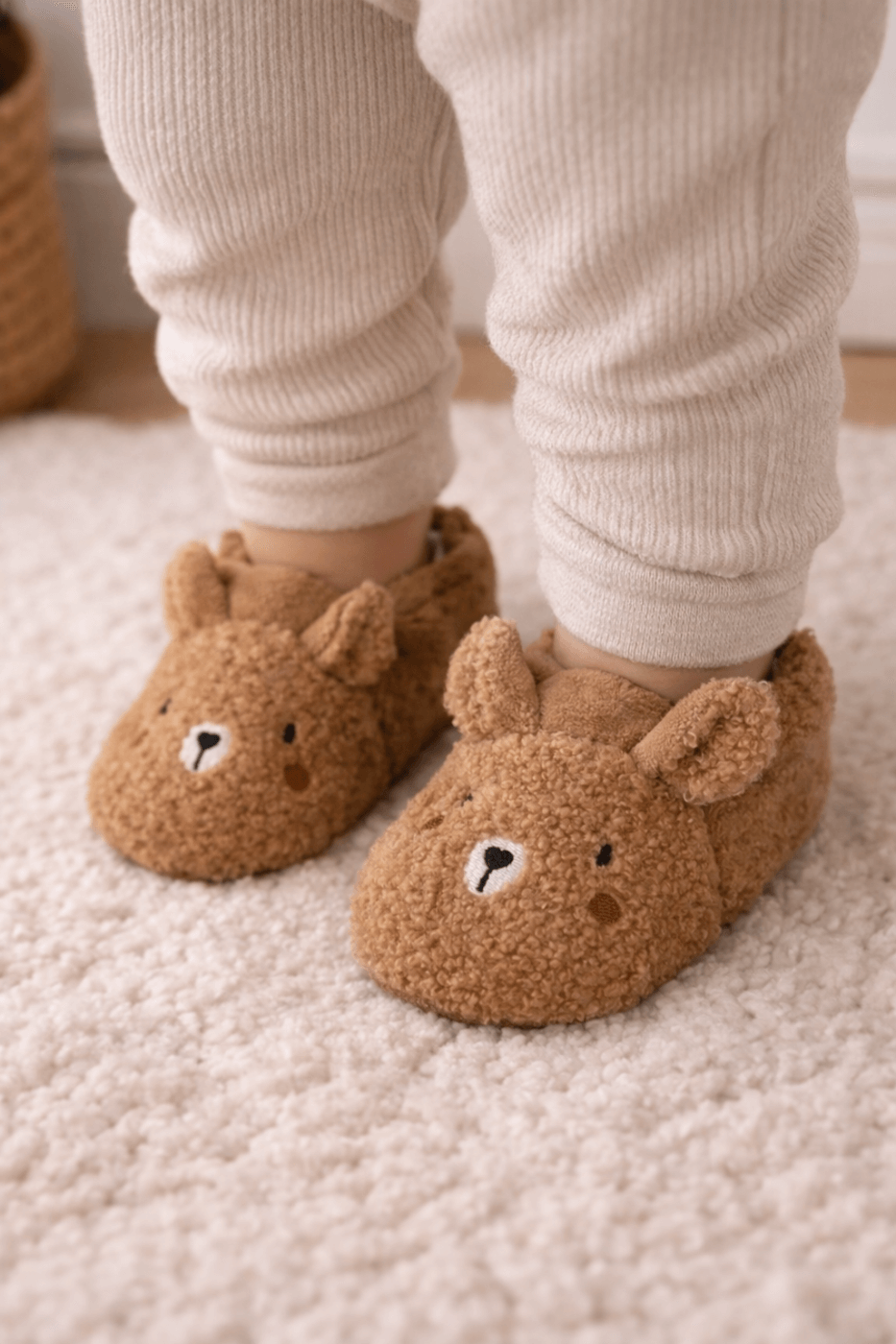 Παντοφλάκια αγκαλιάς καφέ σχέδιο αρκουδάκι με αυτάκια