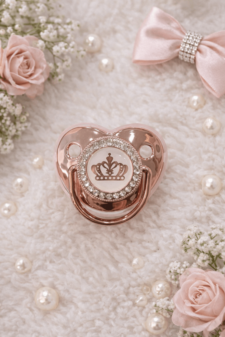 Luxury πιπίλα σε ροζ χρυσό με κορώνα και στρας
