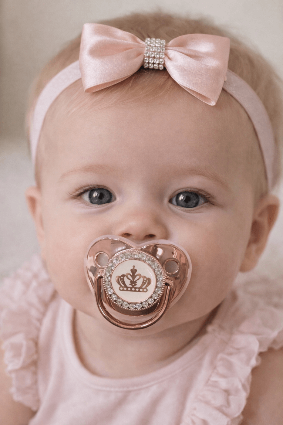 Luxury πιπίλα σε ροζ χρυσό με κορώνα και στρας