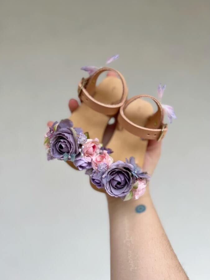 Eden lilac χειροποίητα φλοράλ παιδικά σανδάλια