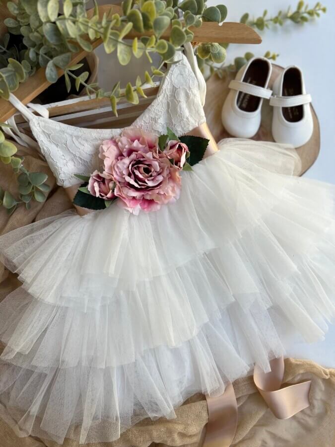 Francesca luxury τούλινο φόρεμα λευκό