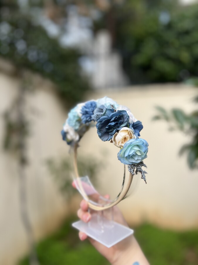 Ocean blue χειροποίητη floral ελαστική κορδέλα μαλλιών