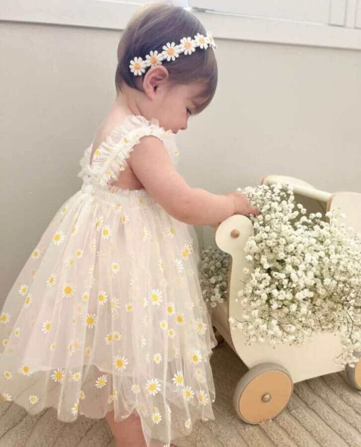 Little Daisy τούλινο λευκό φόρεμα με μαργαρίτες