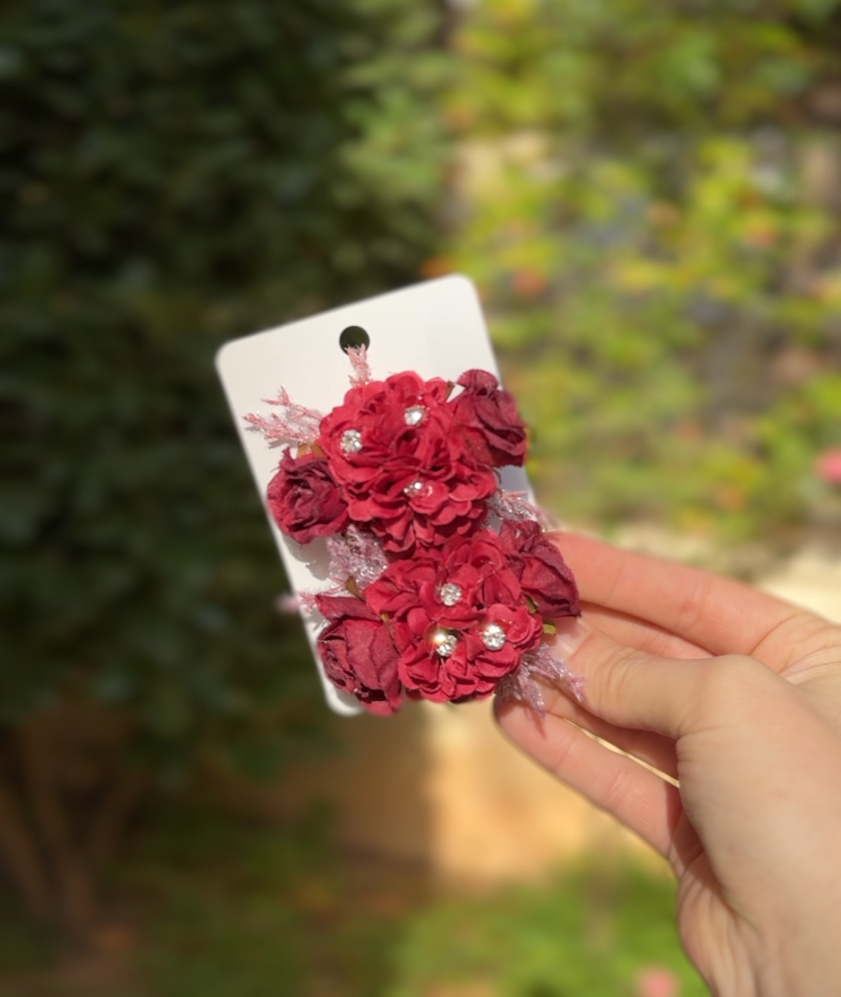 Burgundy red flower clips