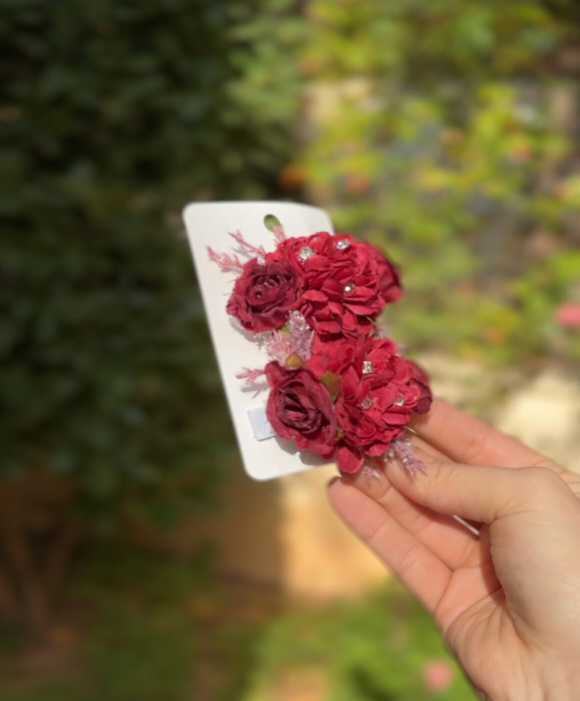 Burgundy red flower clips