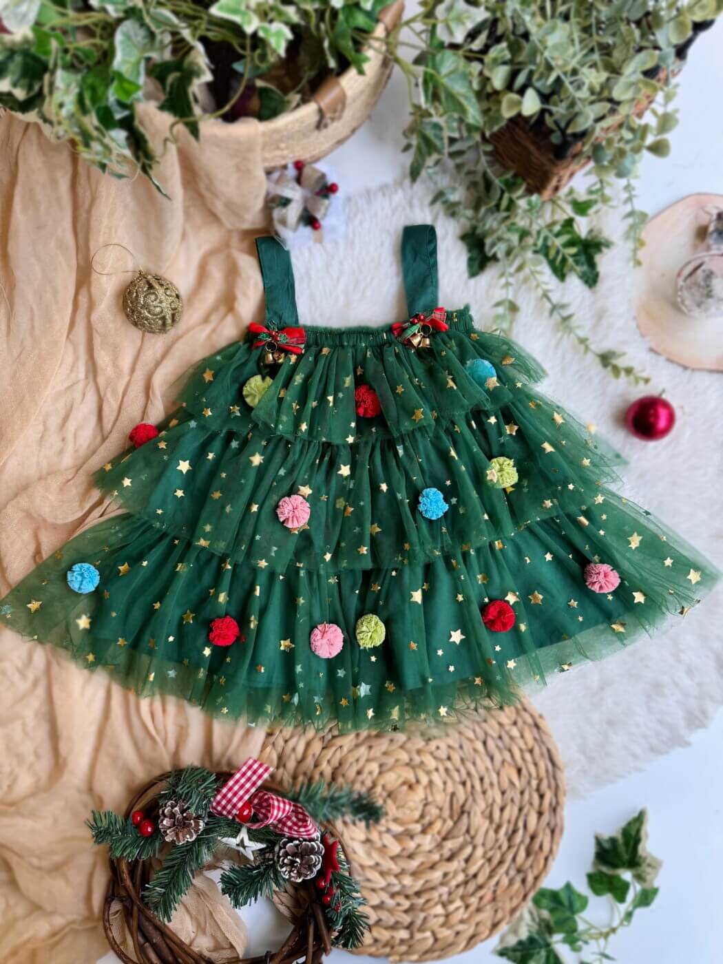 “Stellina” χριστουγεννιάτικο τούλινο φόρεμα με φουντίτσες