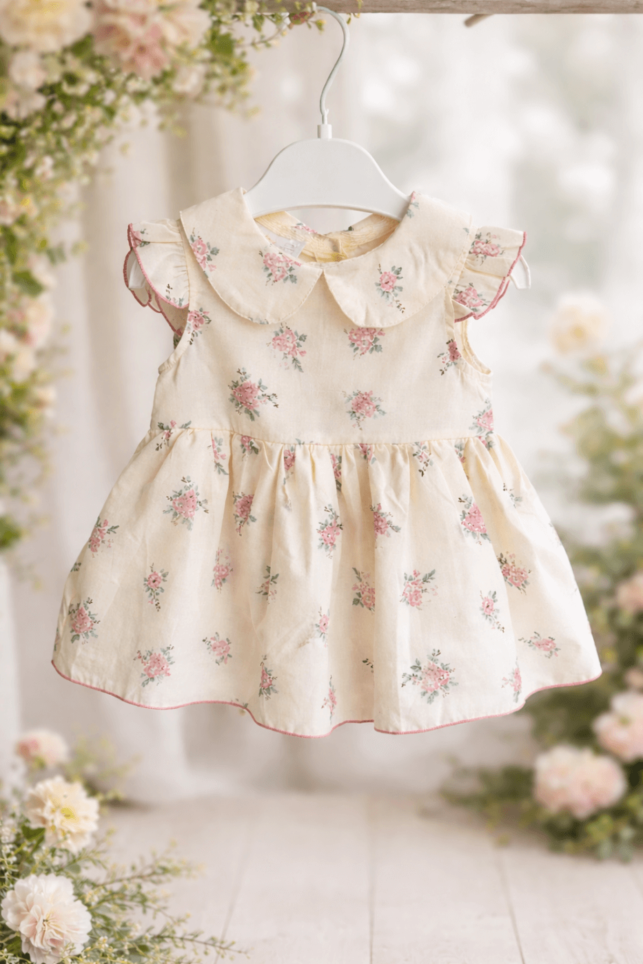 Βαμβακερό βρεφικό floral φόρεμα-κορμάκι