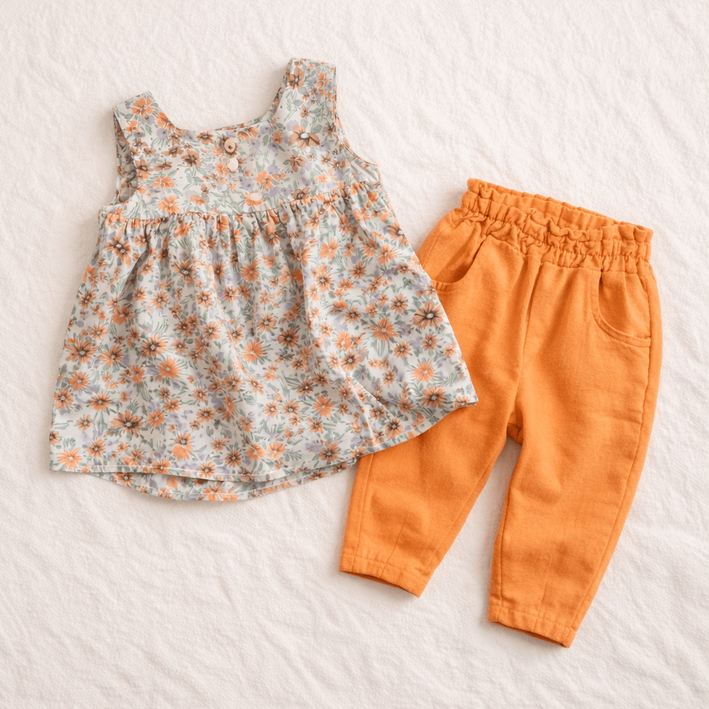 Floral σετ με αμάνικο μπλουζάκι και λινό παντελόνι
