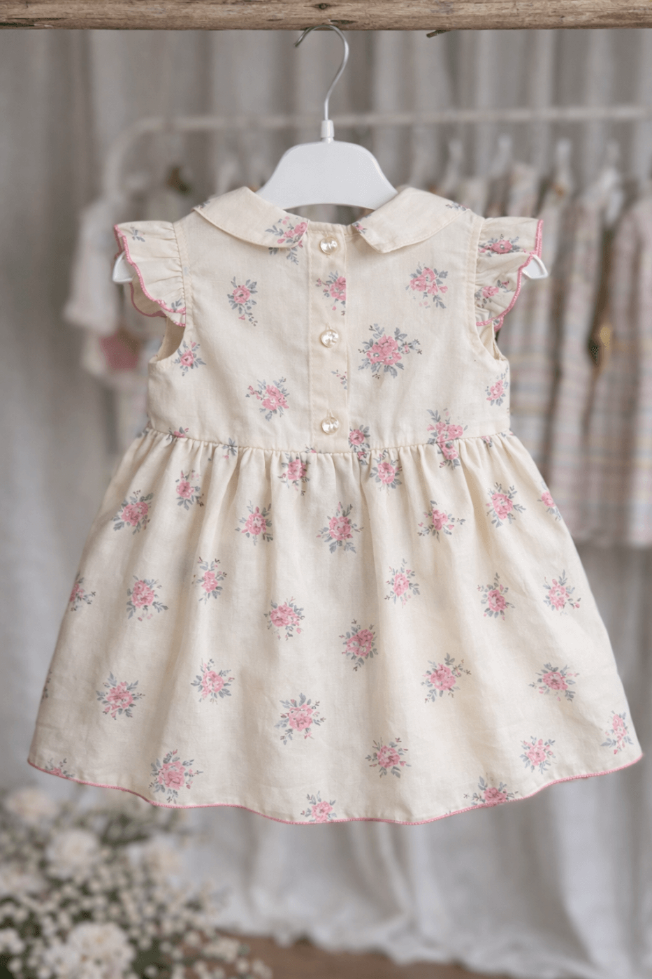 Βαμβακερό βρεφικό floral φόρεμα-κορμάκι