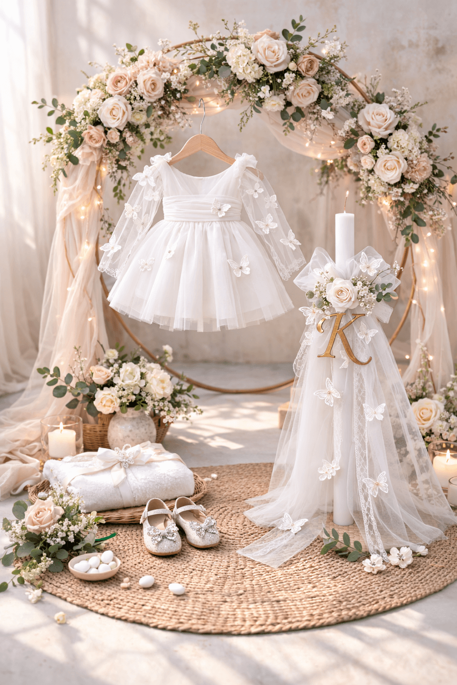 “Fairyland” ολοκληρωμένο βαπτιστικό πακέτο με φόρεμα 5 τμχ