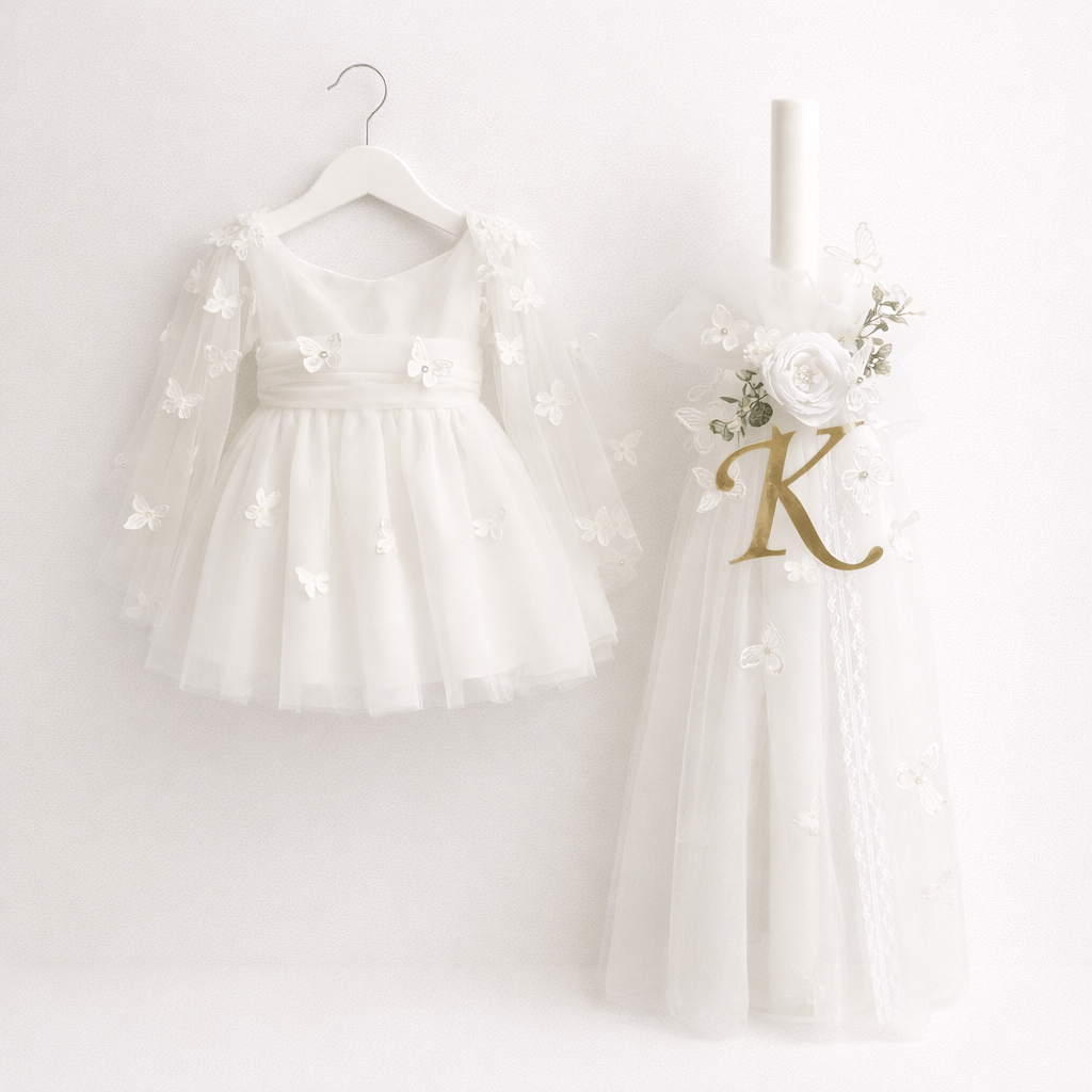 “Fairyland” ολοκληρωμένο βαπτιστικό πακέτο με φόρεμα 5 τμχ